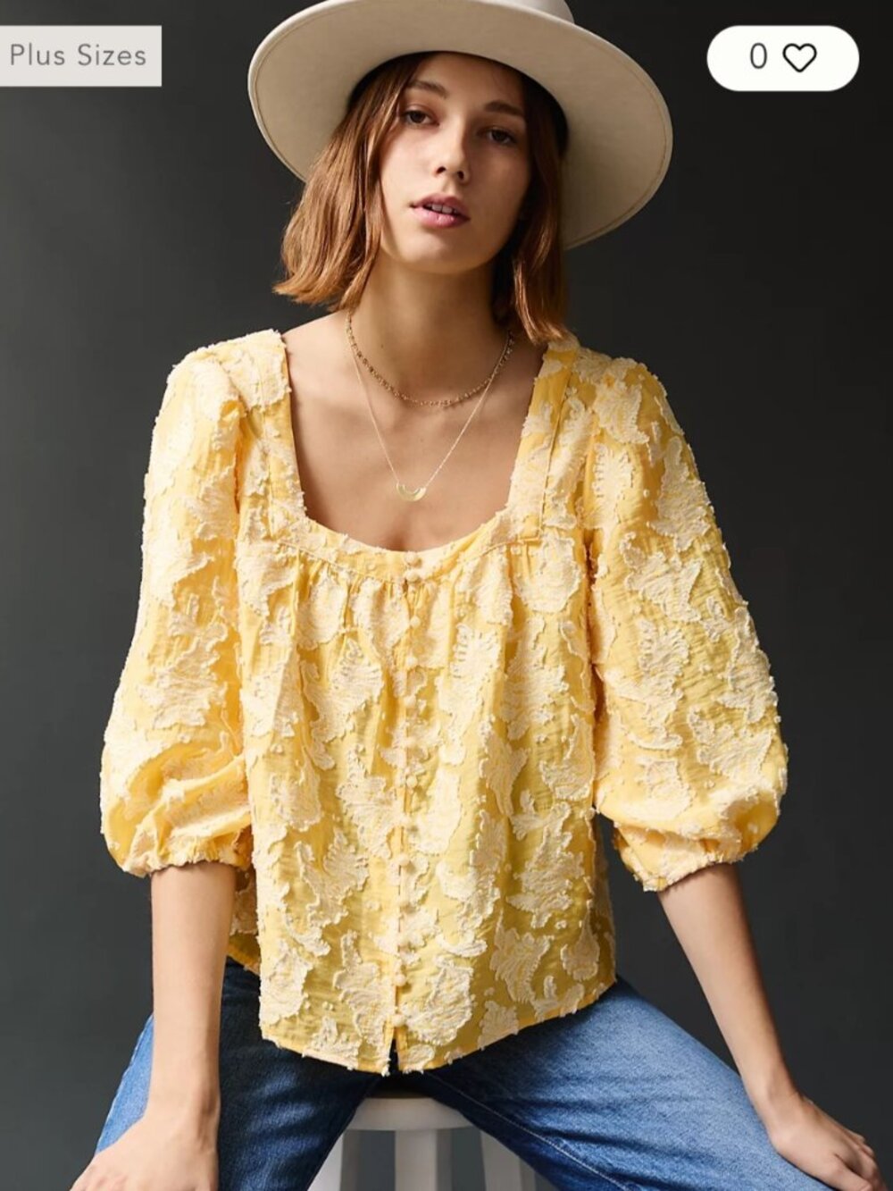 Anthropologie boho blouse S butter yellow textured cottagecore romantic milkmaid